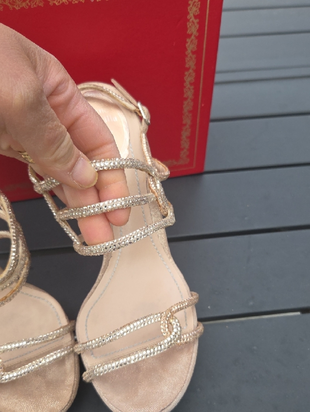 Rene Caovilla Nude Crystal-Knot Strappy Stiletto Sandals - Picture 3 of 11